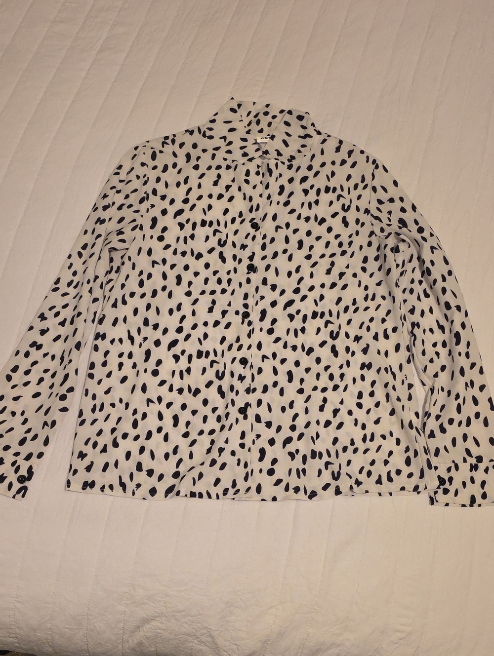Classic White Button-Down Shirt with Black Spot Print